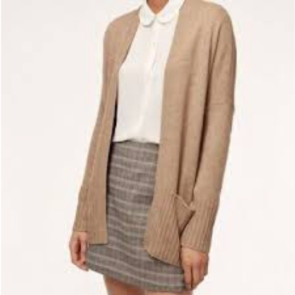 Aritzia Sunday Best Cardigan - Merino Wool, Light Brown, XXS